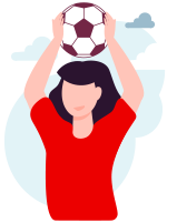 Ilustracja młoda osoba z piłką nożną w dłoniach nad głową