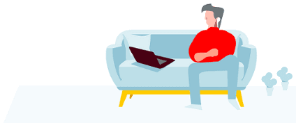 Ilustracja mężczyzny z laptopem na sofie