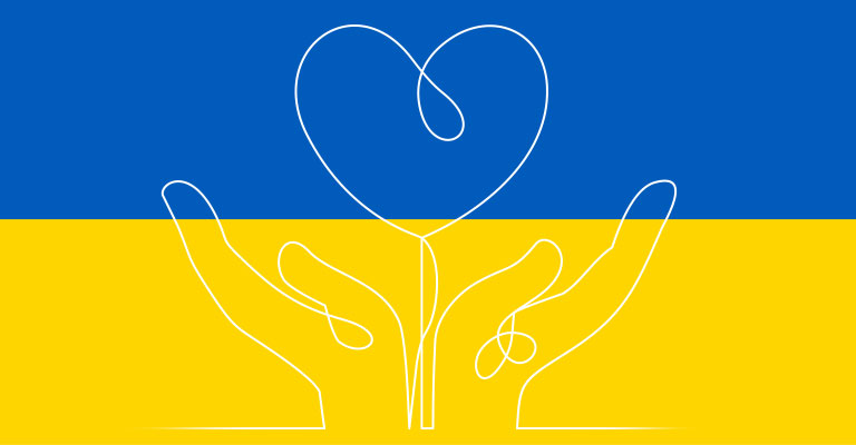 Flaga Ukrainy z ilustracją butikową - dłonie z sercem