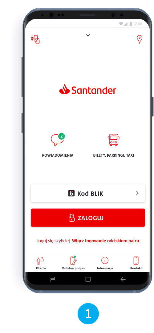 Instrukcja blokowania karty w aplikacji Santander mobile