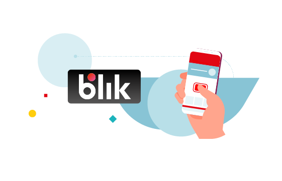 Ilustracja -smartfon z aplikacją Santander mobile w dłoni obok logo BLIKA