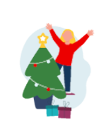 Ilustracja świąteczne drzewko i ciesząca się osoba